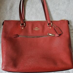 Coach Red Leather Tote Bag